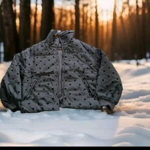 NWT Umgee Gray W Hearts Velour Puffer Coat Jacket Mock Neck Size Small